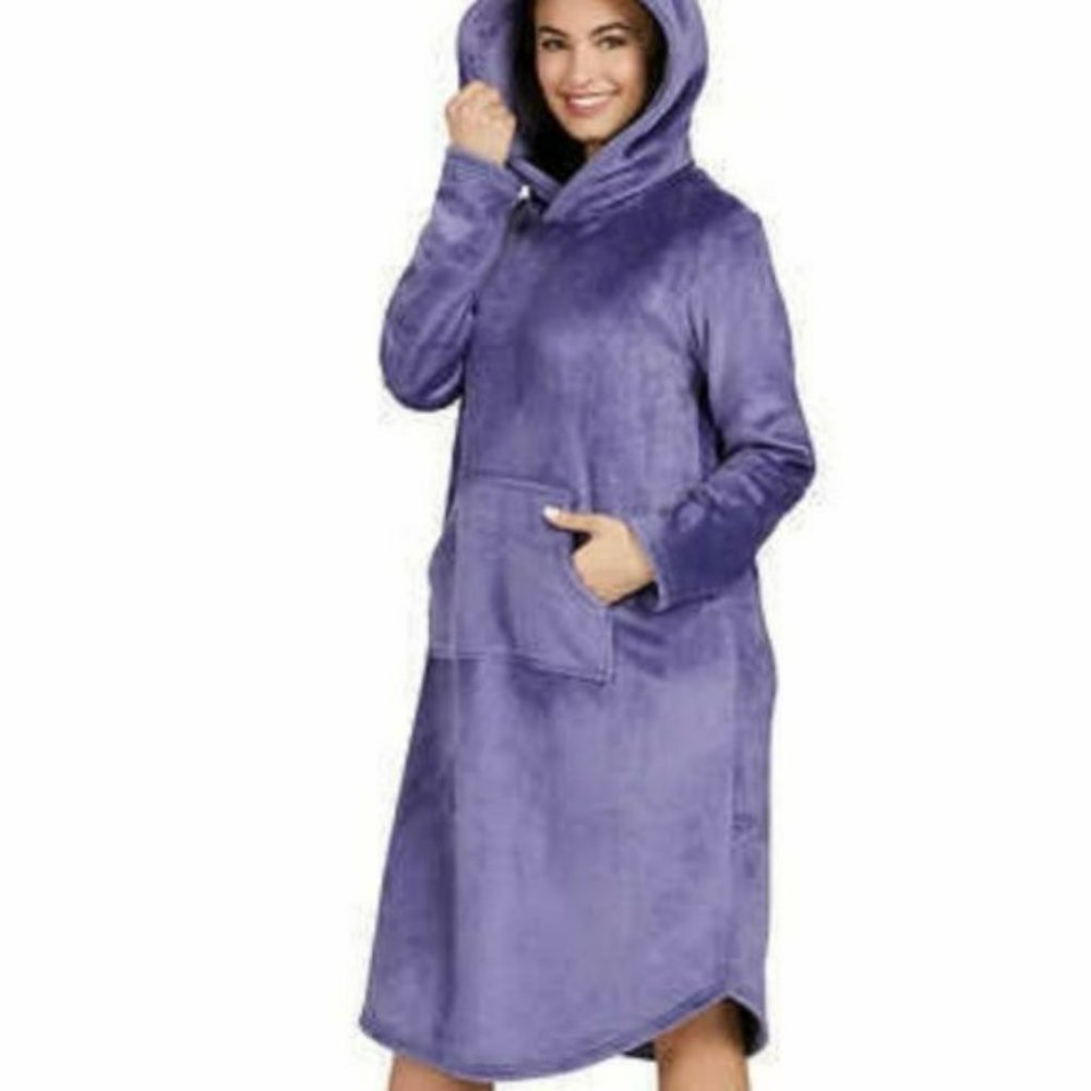 NWT 32 Degrees Super Soft Velour Relaxed Fit Kangaroo Pocket Hooded Pj Lounger - Picture 2 of 10